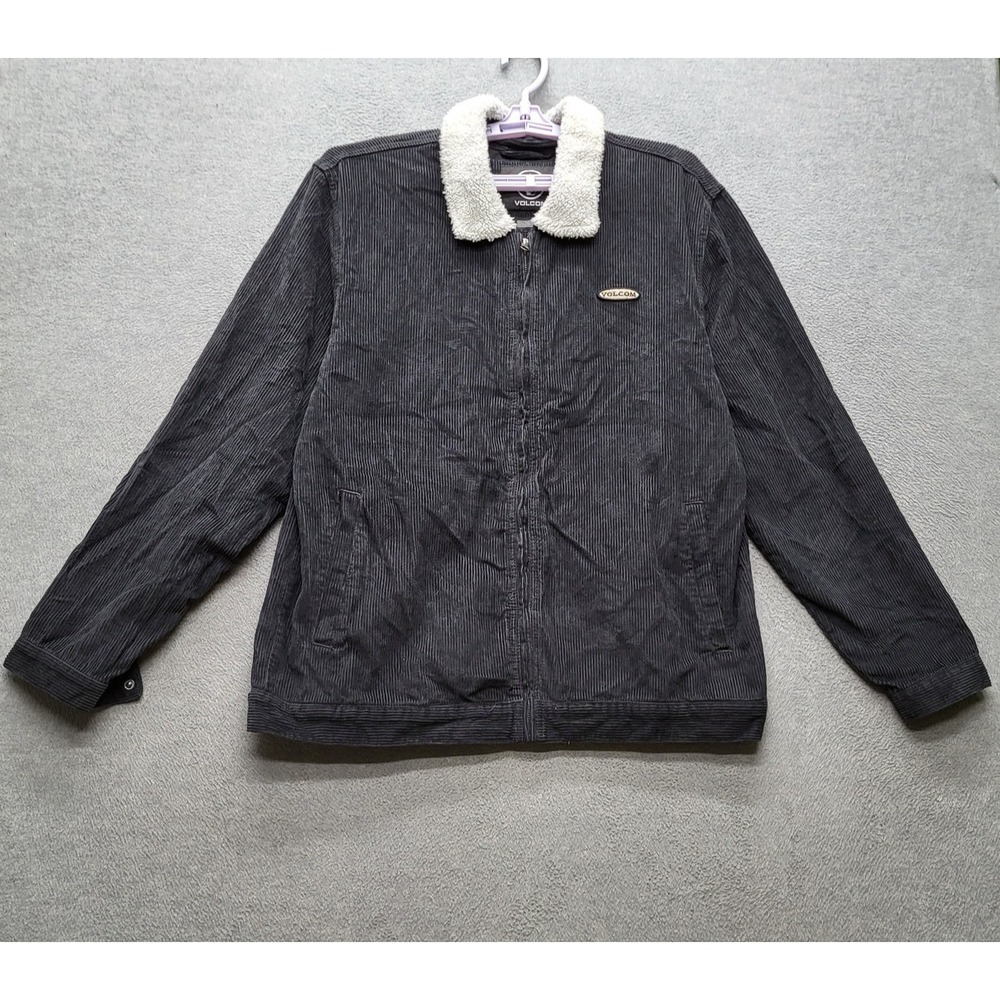 Volcom Men Jacket L Black Corduroy Gorpcore Logo Long Sleeve